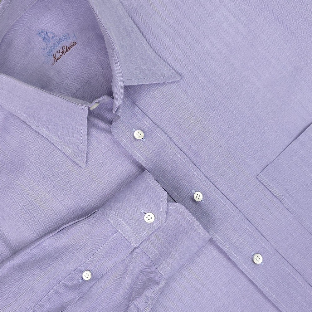 Vintage Hugo Boss Shirt Mens Purple Herringbone Classic Fit Long Sleeve‎